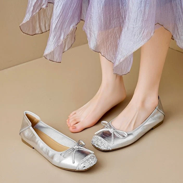 Women's Square Toe Ballet Flats with Arch Support | Chic Bow Style Shoes - Image 3