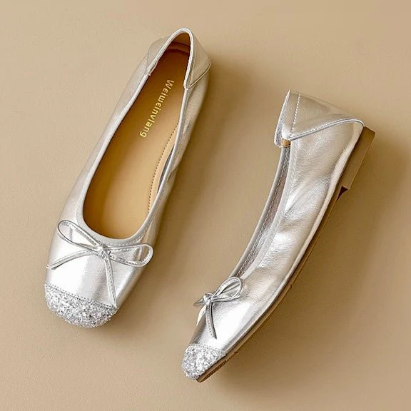 Women's Square Toe Ballet Flats with Arch Support | Chic Bow Style Shoes - Image 4