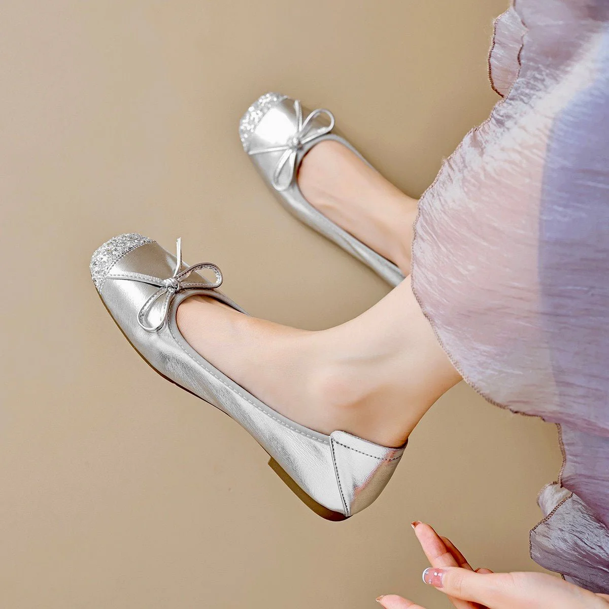 Women's Square Toe Ballet Flats with Arch Support | Chic Bow Style Shoes - Image 5