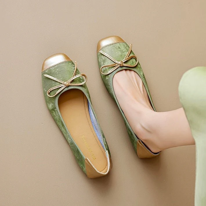 Women's Square Toe Ballet Flats with Arch Support | Chic Bow Style Shoes - Image 9